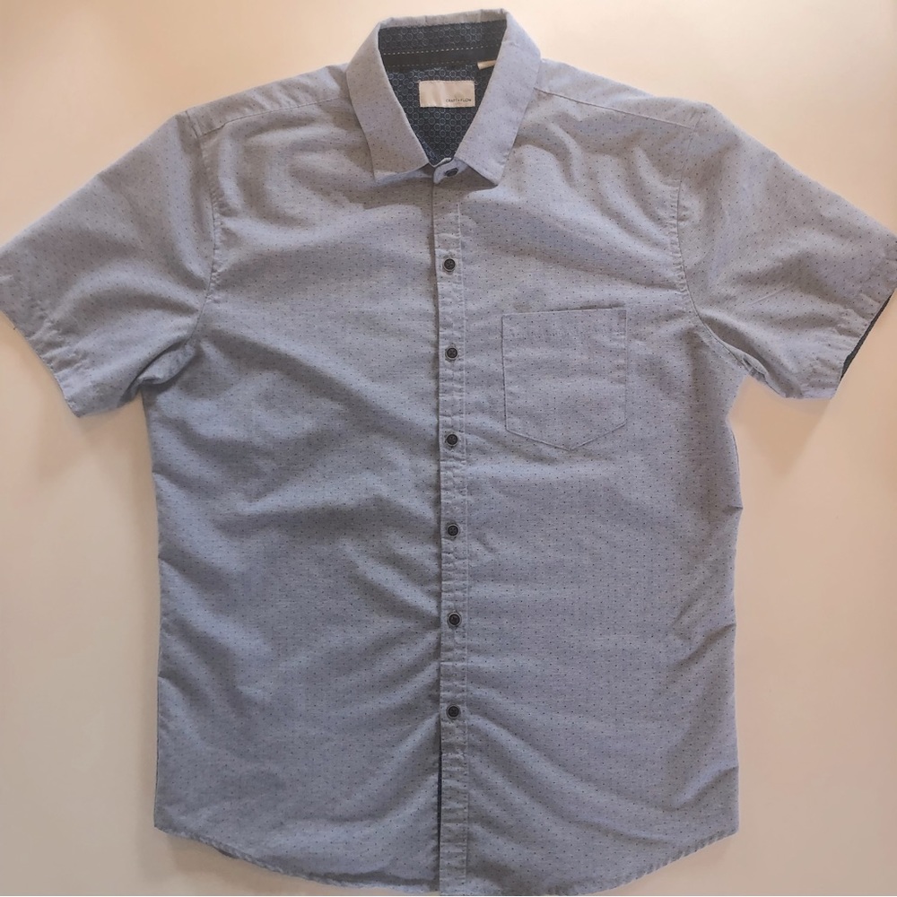 Craft + Flow Mens Light Blue Button Down Short Sleeve Collar Shirt Size Medium